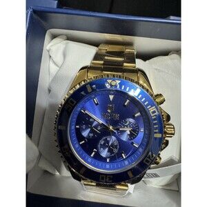 Montres Prestige Invicta Mens Quartz Blue Dial GoldTone Bracelet Multi-Dial 42mm